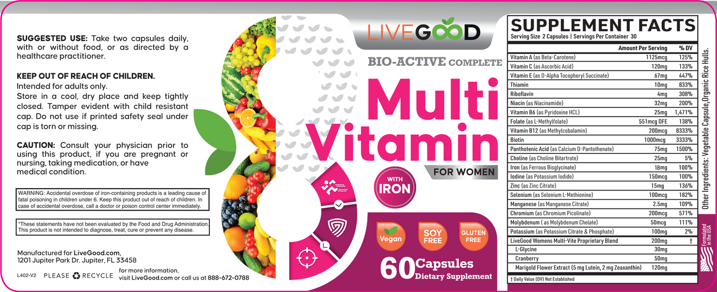 BIO-ACTIVE COMPLETE MULTI-VITAMIN FOR WOMEN WITH IRON